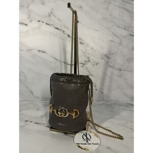 Gucci Gray Snakeskin Mini Zumi Bucket Bag